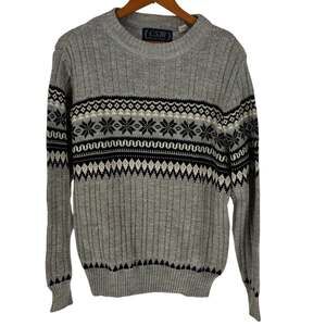 Vintage CSM Coliu St Marx Knit Fair Isle Ski Sweater Men Size Small Gray Black